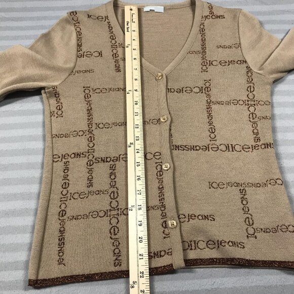 Iceberg Ice Jeans Cardigan Sweater Womens Small Beige Logo Monogram Made Italy - Picture 10 of 11